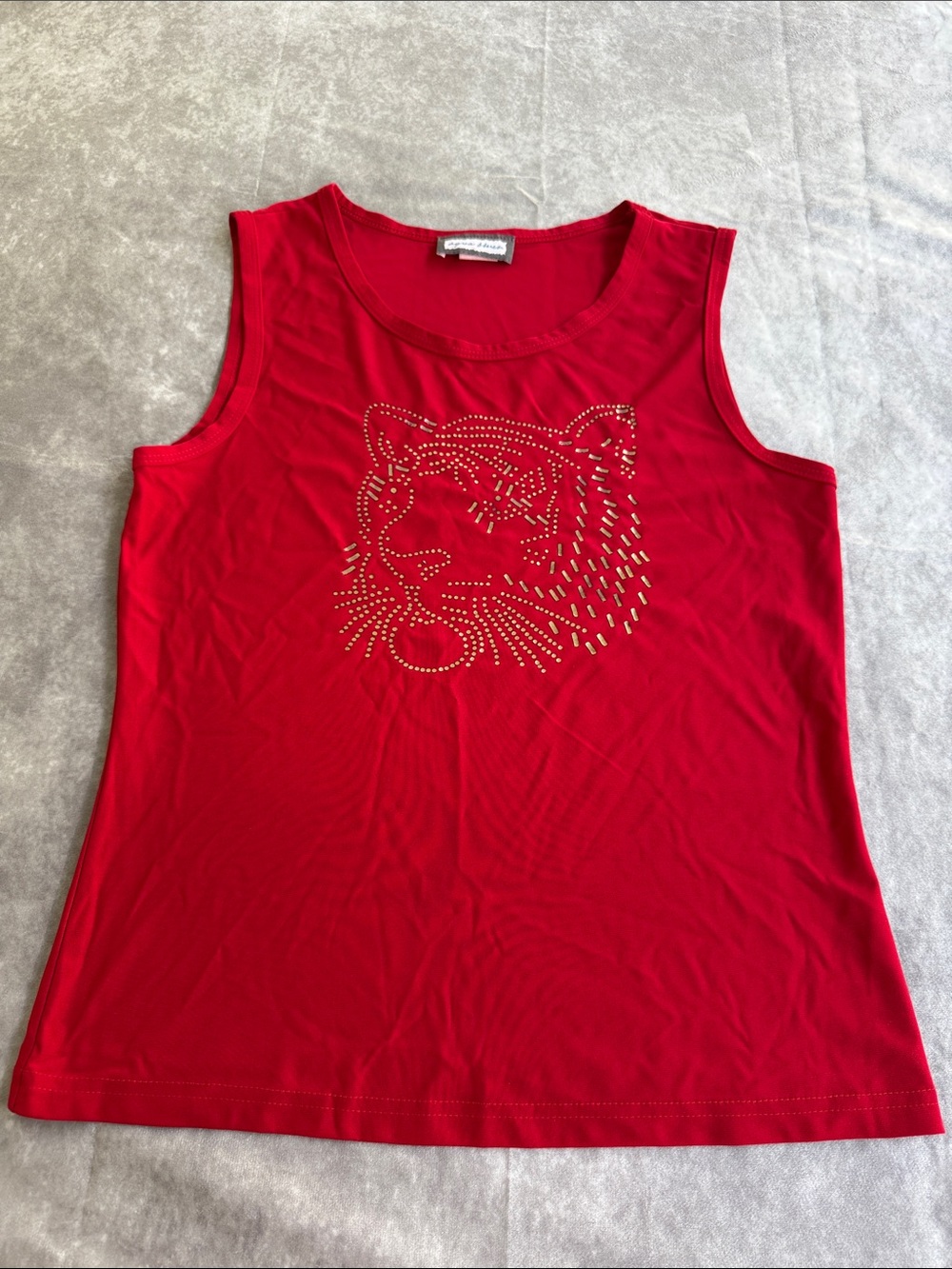 Vintage Aqua Blues Red Sleeveless Tank Size L with Gold Tiger Y2K Womens shirt